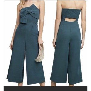 Anthropologie Hailee C Strapless Wide Leg Jumpsuit Bow Cropped Green Women’s 2